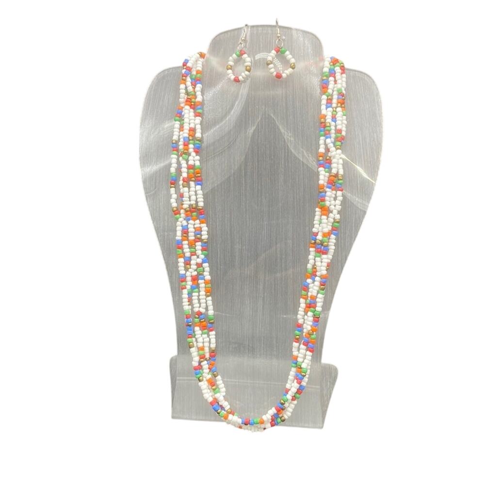 White Maasai Multi Strand Bead Standard Length